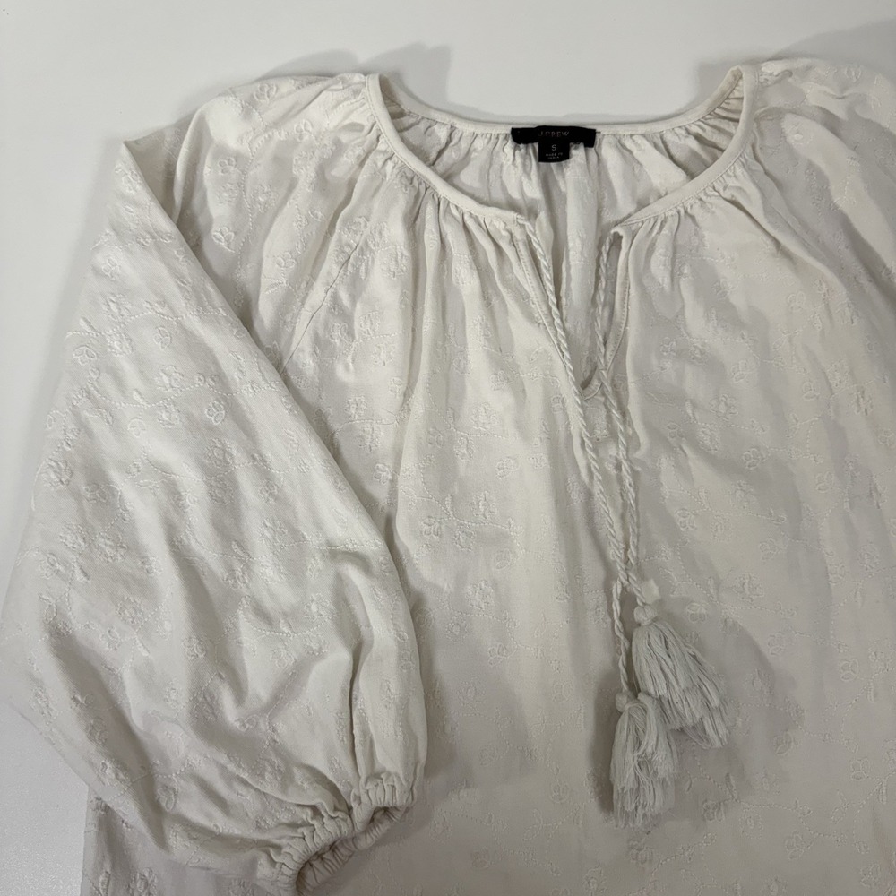 J Crew Top S Embroidered Tassel Tie White $69.50 Sold Out Online Eyelet Blouse‎